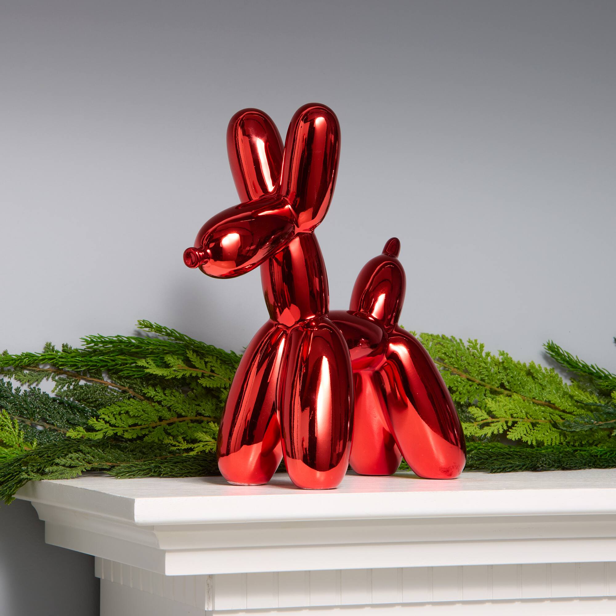 11" Electroplated Red Balloon Dog Figurine